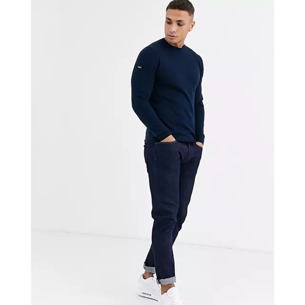 Superdry Edit Fine Merino Wool Crew Neck Sweater in Navy